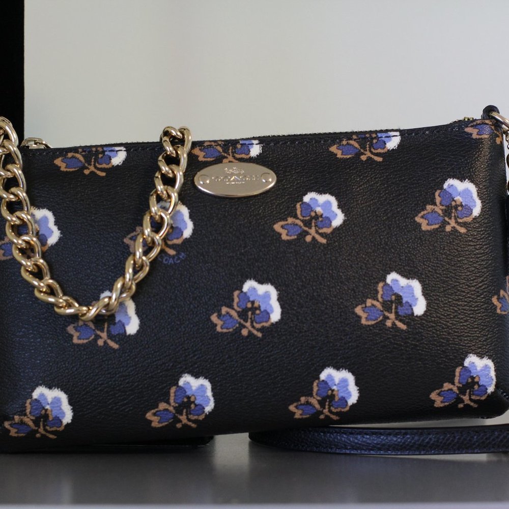 Black Floral Coach Crossbody Wallet